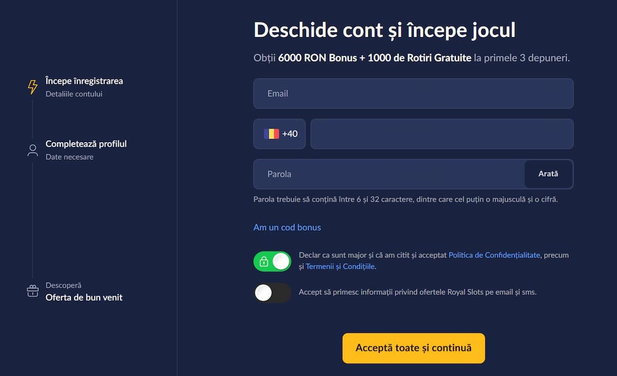 Crearea unui cont pe cazinoul online