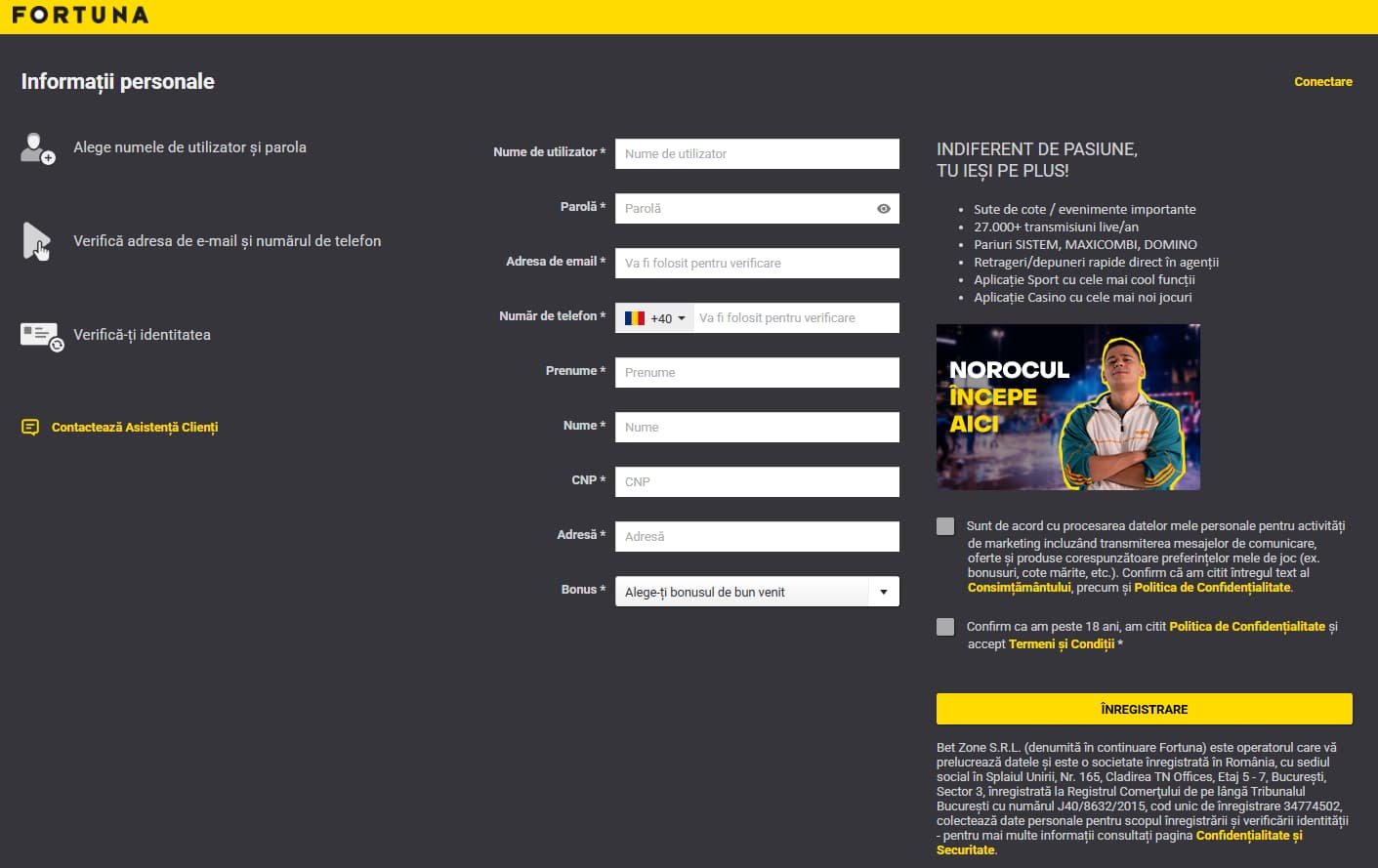 Introducerea datelor personale